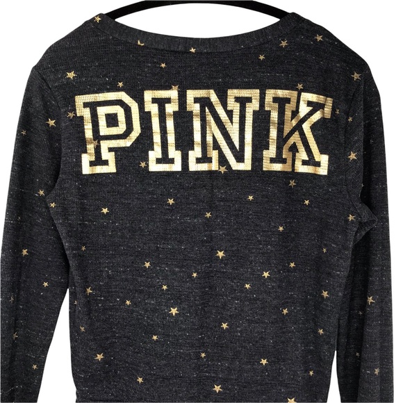 Medium Victoria's Secret Pink Gold Star Long Sleeve Shorts Romper Pajama… - Picture 10 of 13